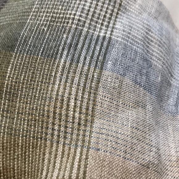 Nautica linen gray green blue plaid button down shirt size large short sleeve - Picture 5 of 5